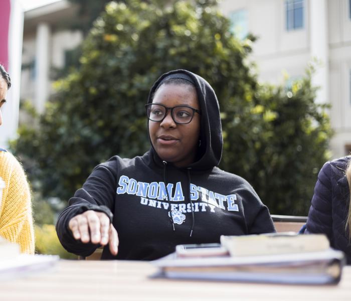 Group of Hutchins students in discussion